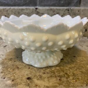 Fenton Multi Candle Holder Bowl White Milk Glass Hobnail Centerpiece Vintage
